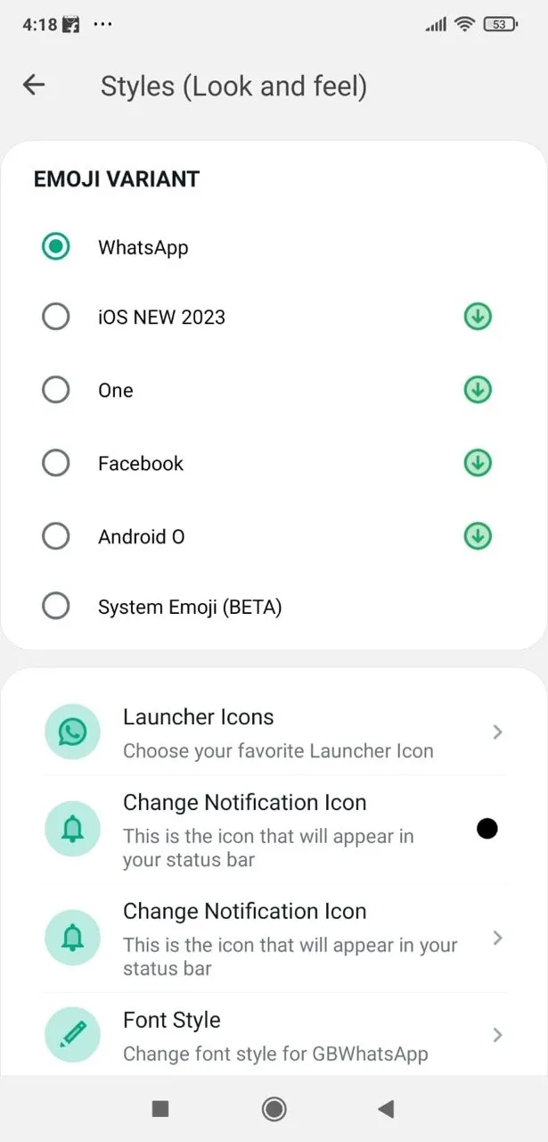Look & Feel — Swap emoji packs, launcher icons, and notification icons.
