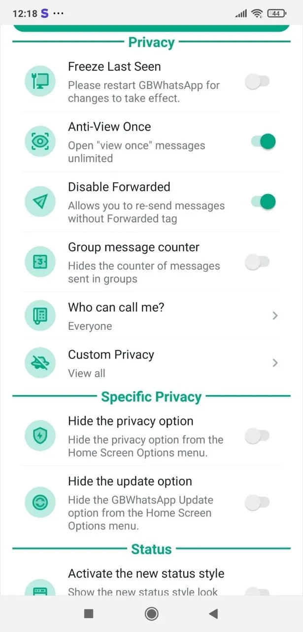 GB WhatsApp Pro privacy controls
