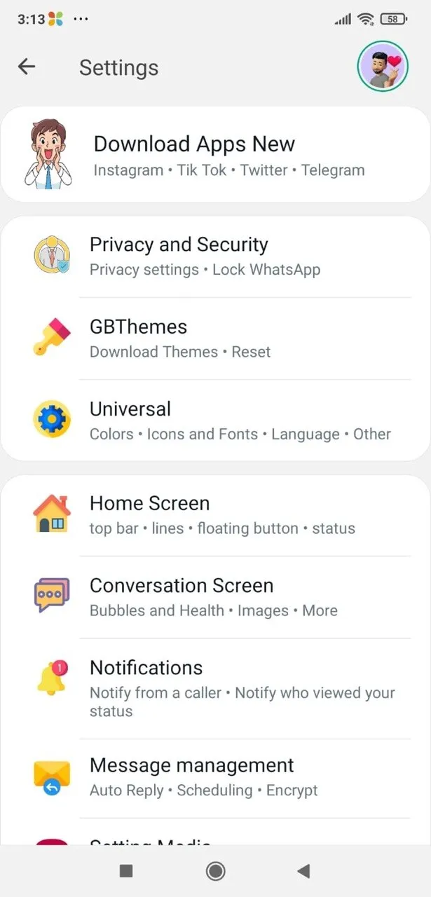 Settings Hub — Every customization group — Privacy, Themes, Universal, Notifications, more.